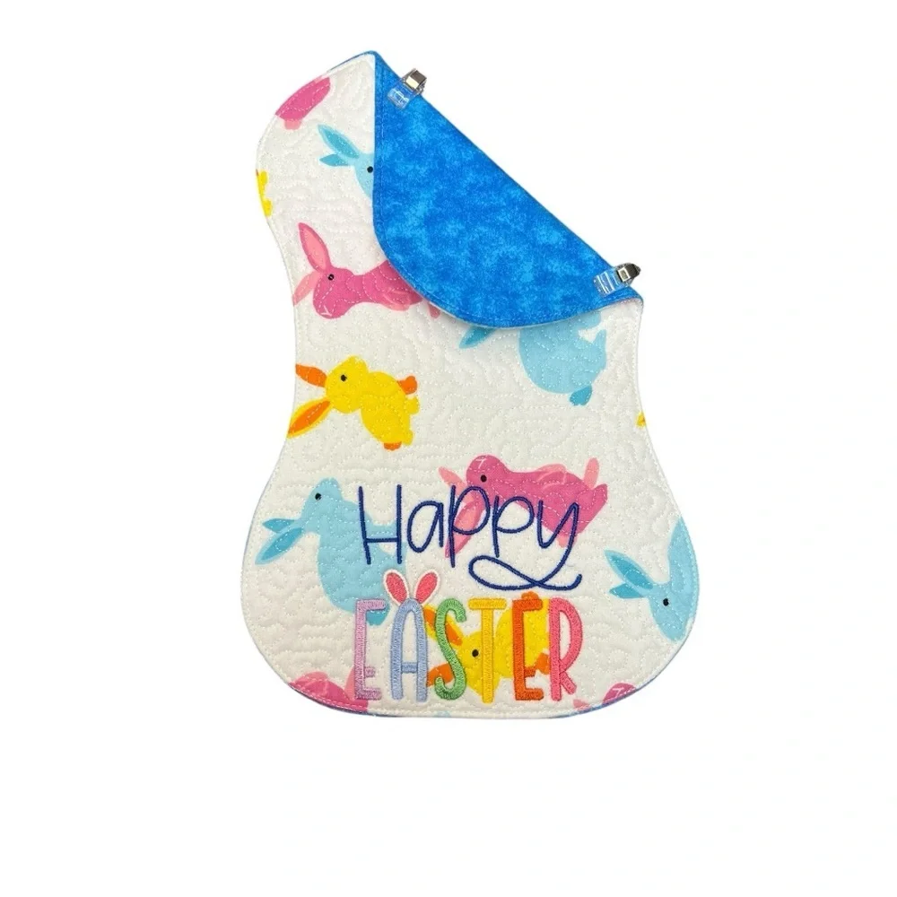 Hand Crafted Flannel Burp Cloth Contoured Padded Fabric Colorful Easter Bunny
